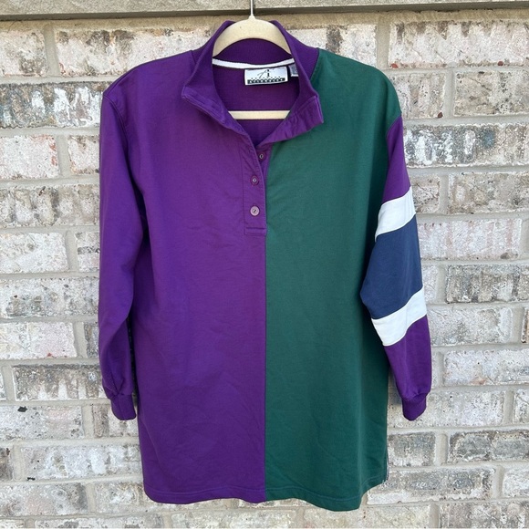 Accordeon Other - Retro Colorblock Rugby/Polo Shirt - Purple and Green
